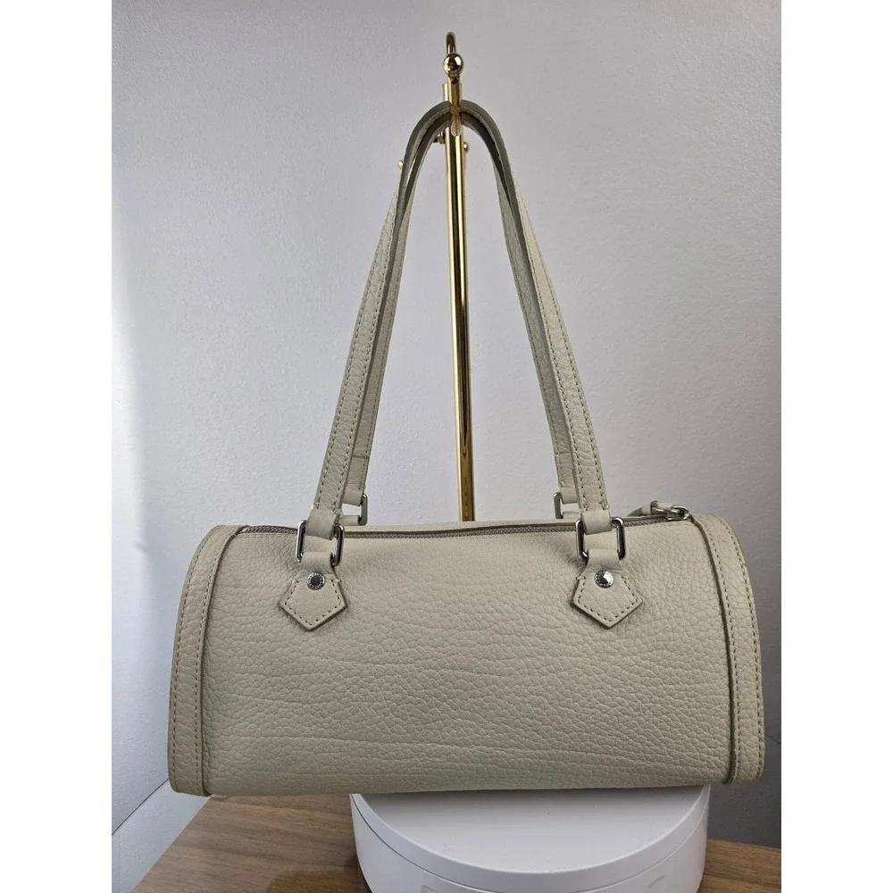 Dooney & Bourke Cream Pebbled Leather Barrel Shoulder Bag Marbled Lining